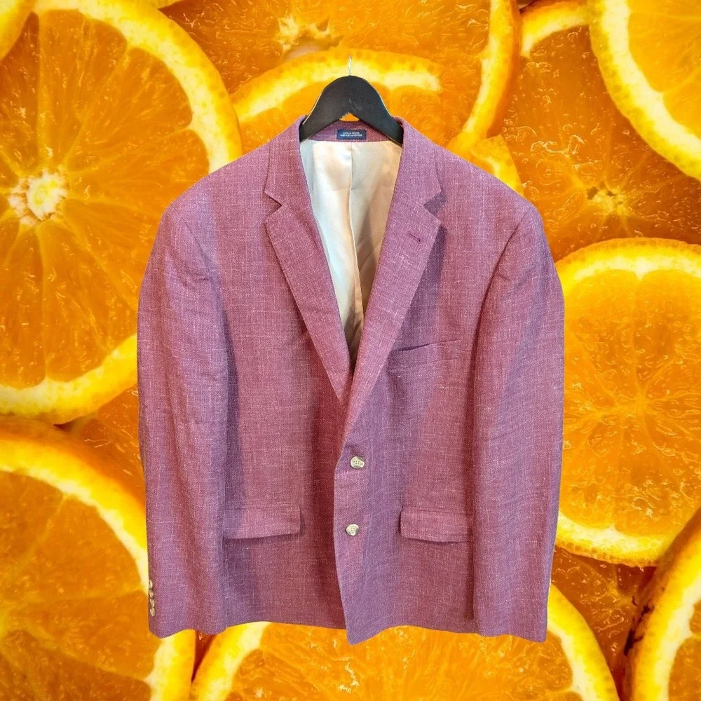 JWN‎ Traditional Fit Mens Blazer 46R Wool Linen Silk Blend Burgundy